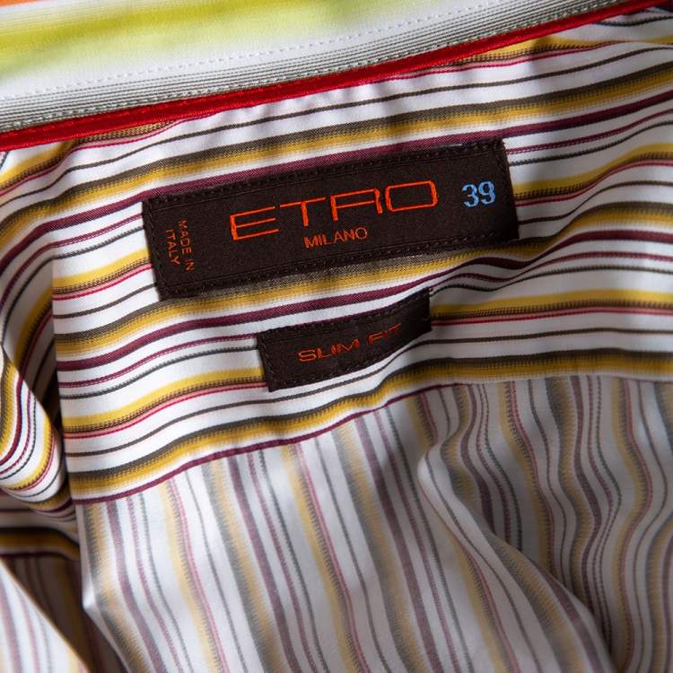 Pre Owned Etro Multicolored Striped Cotton Slim Fit Shirt M