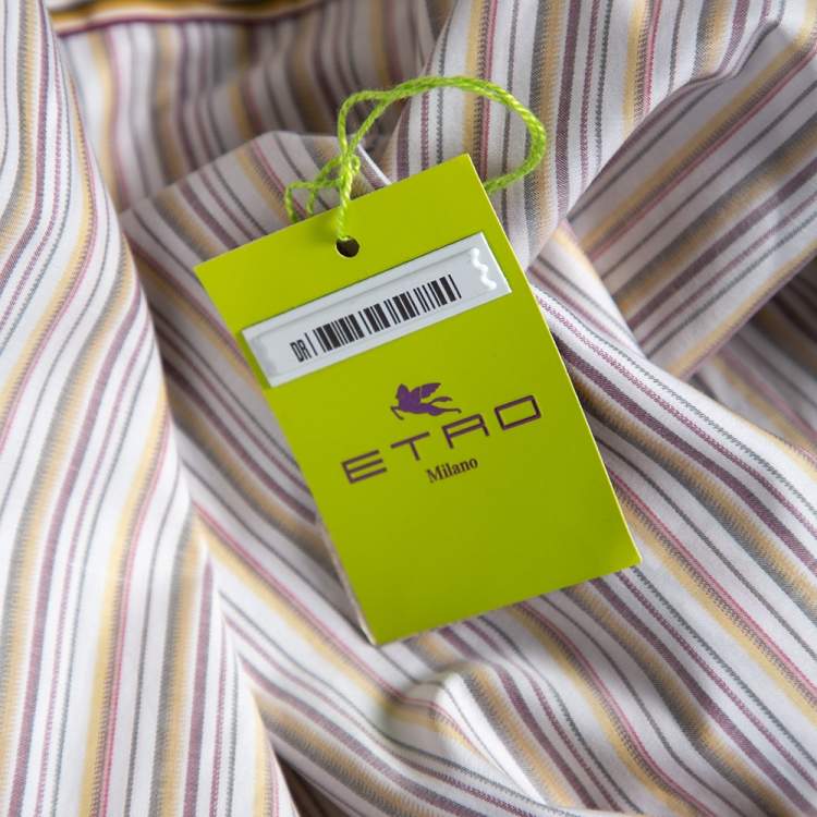 Pre Owned Etro Multicolored Striped Cotton Slim Fit Shirt M