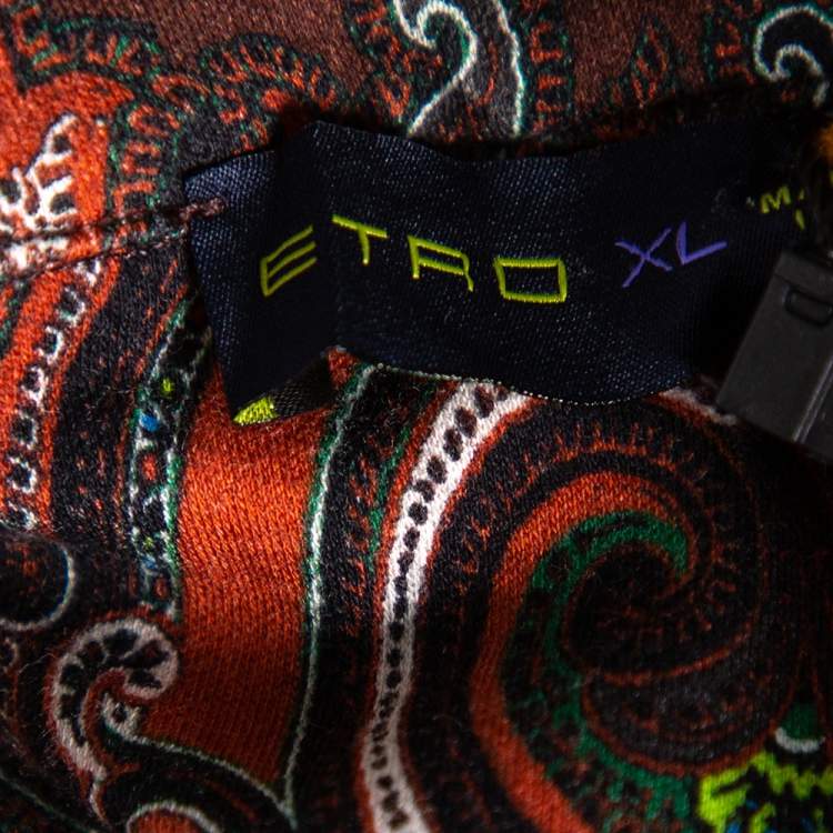 مملوكة مسبقًا Etro Burnt Orange Paisley Print Cotton Contrast Trim Detail T-Shirt XL