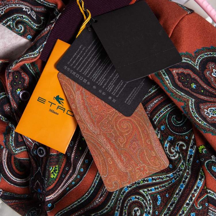 مملوكة مسبقًا Etro Burnt Orange Paisley Print Cotton Contrast Trim Detail T-Shirt XL
