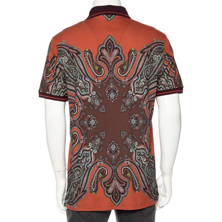 مملوكة مسبقًا Etro Burnt Orange Paisley Print Cotton Contrast Trim Detail T-Shirt XL