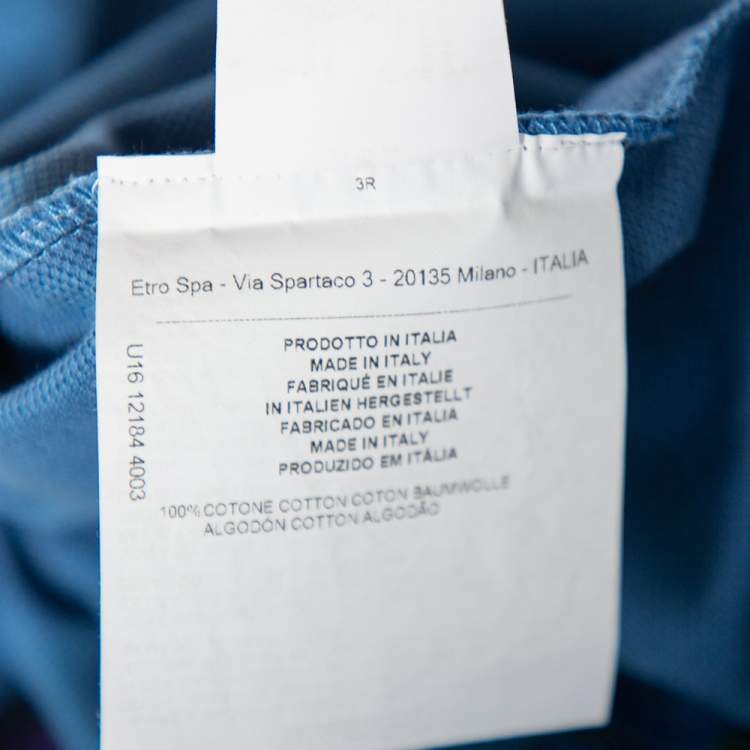 Pre Owned Etro Blue Paisley Print Cotton Pique Contrast Collar & Cuff Polo T Shirt L