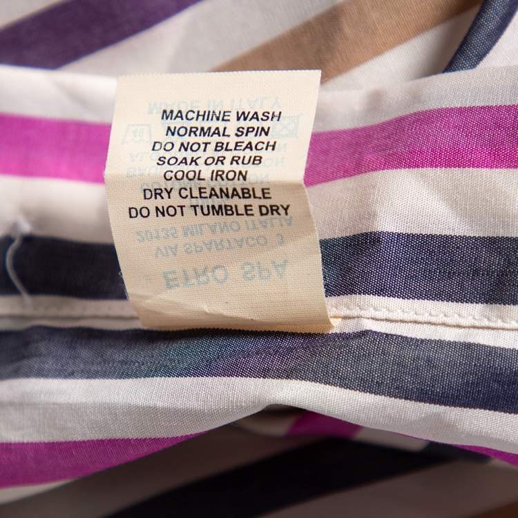 Pre Owned Etro Multicolored Striped Cotton Contrast Collar & Cuff Detail Slim Fit Shirt M
