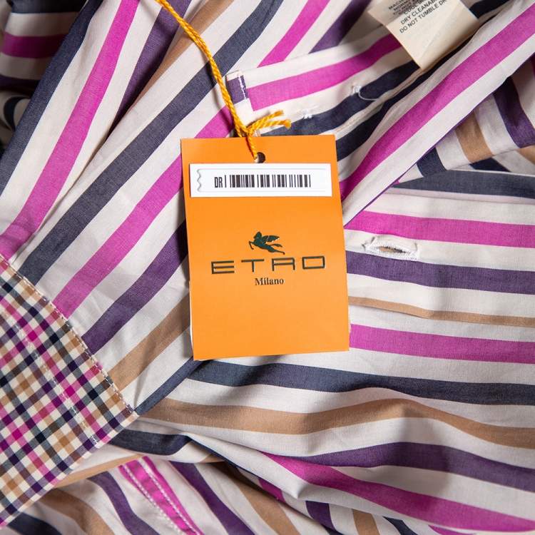 Pre Owned Etro Multicolored Striped Cotton Contrast Collar & Cuff Detail Slim Fit Shirt M