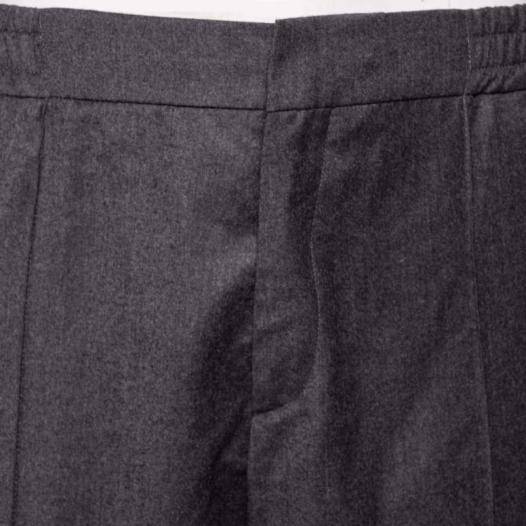 Pre Owned Etro Grey & Black Trimmed Wool Elasticized Waist Detail Pants XXXL