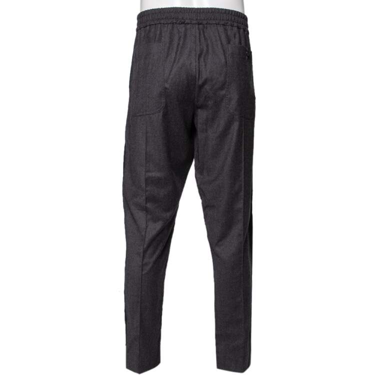 Pre Owned Etro Grey & Black Trimmed Wool Elasticized Waist Detail Pants XXXL