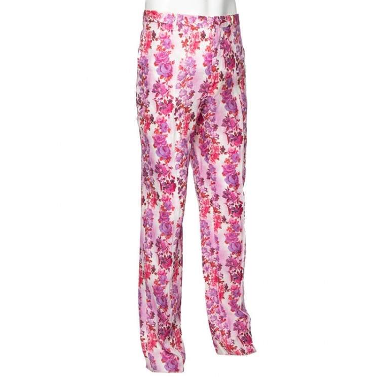 Pre Owned Etro Multicolor Floral Printed Linen Straight Fit Pants XL