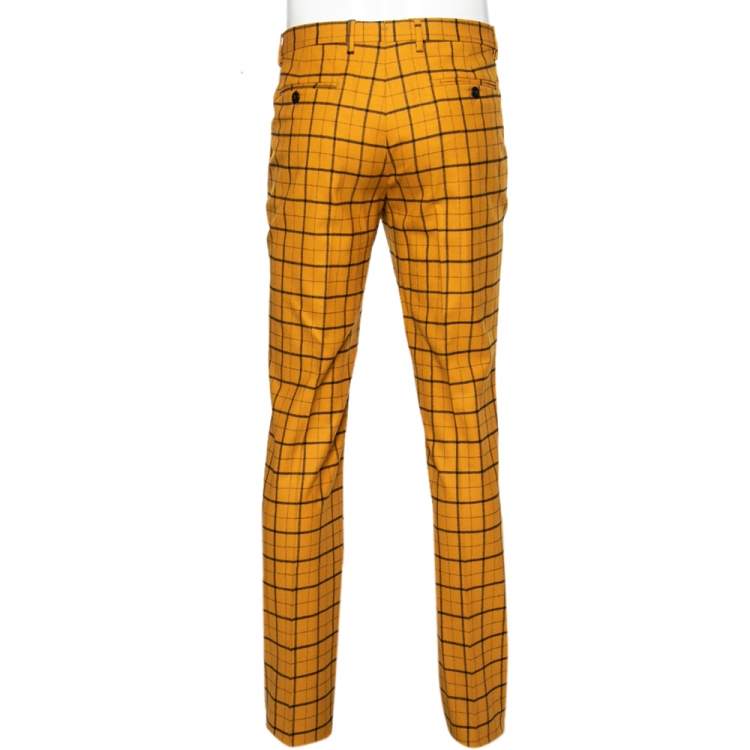 Pre Owned Etro Mustard Checked Wool Panama Slim Fit Trousers XL