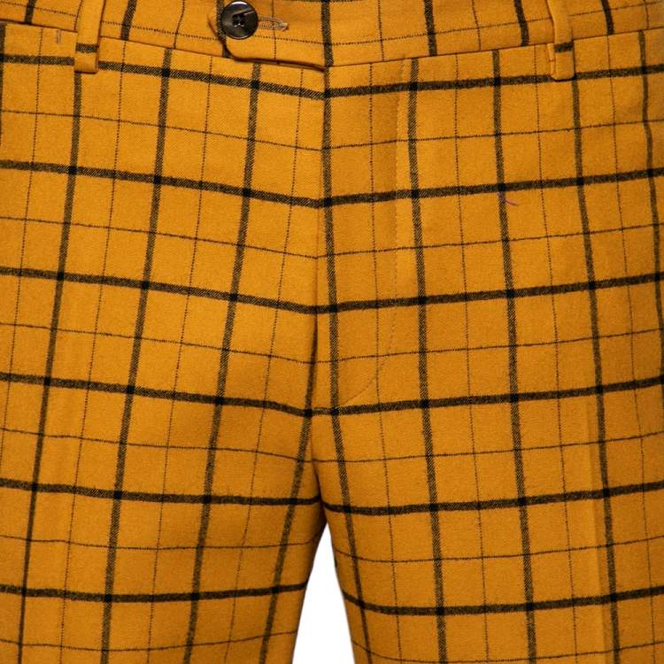 Pre Owned Etro Mustard Checked Wool Panama Slim Fit Trousers XL