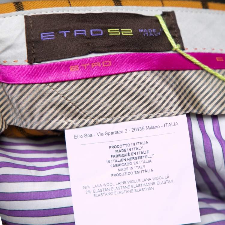 Pre Owned Etro Mustard Checked Wool Panama Slim Fit Trousers XL
