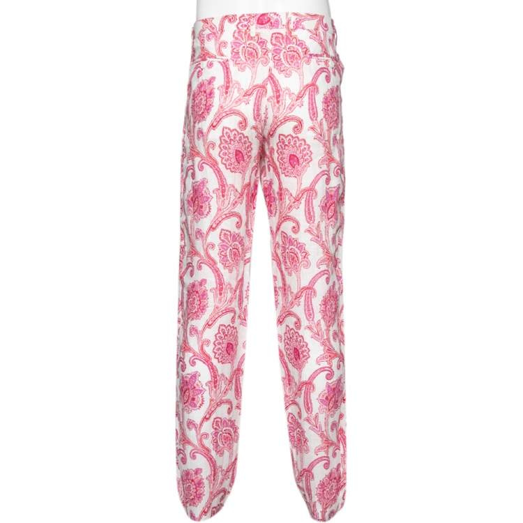 Pre Owned Etro Pink Paisley & Floral Printed Linen Mexico Trousers XXL