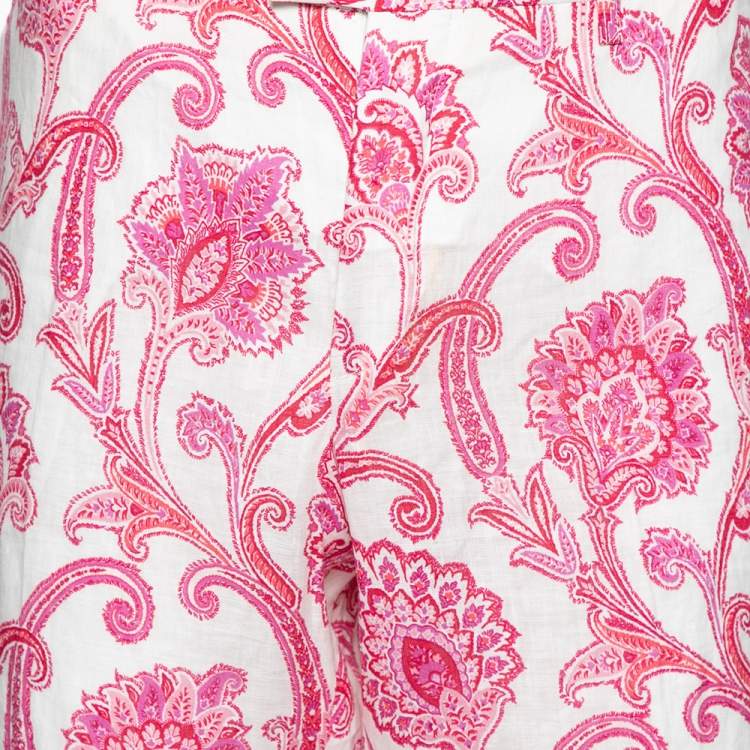 Pre Owned Etro Pink Paisley & Floral Printed Linen Mexico Trousers XXL