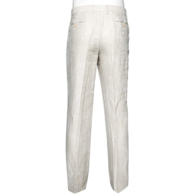 مملوكة مسبقًا Etro Ecru Paisley Patterned Linen Pants XXL