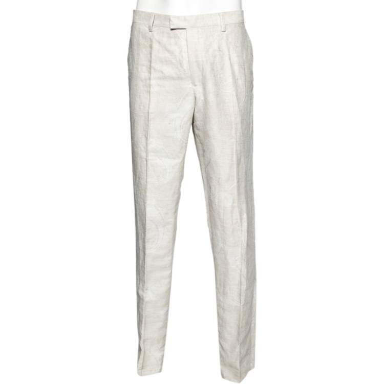 مملوكة مسبقًا Etro Ecru Paisley Patterned Linen Pants XXL