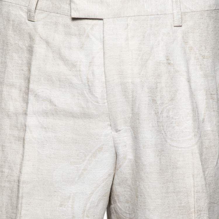 مملوكة مسبقًا Etro Ecru Paisley Patterned Linen Pants XXL
