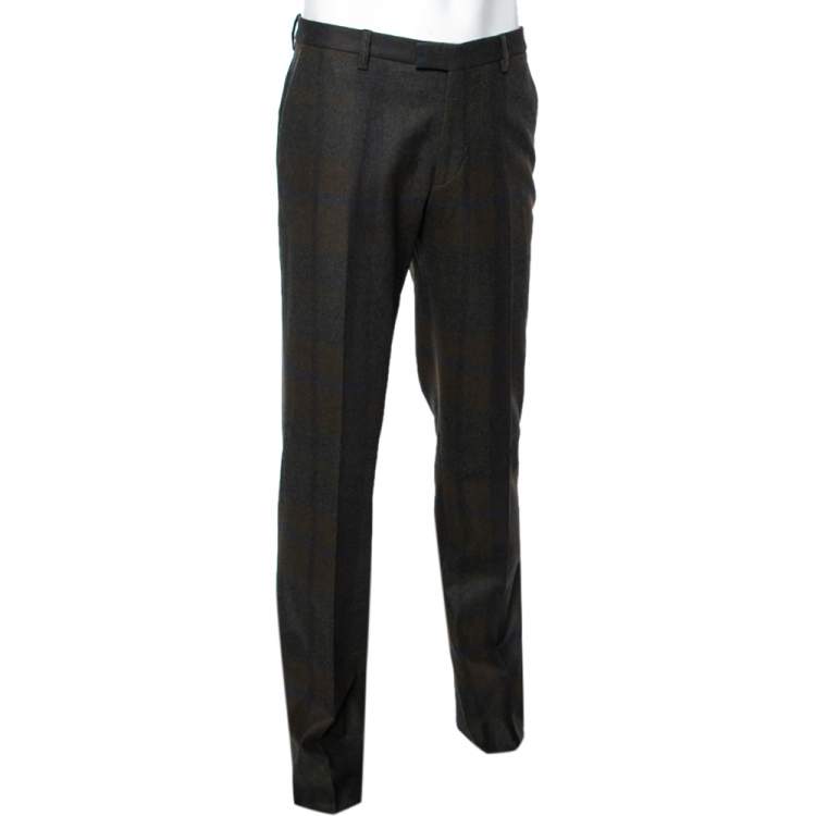 Pre Owned Etro Brown Checkered Wool Mexico Regular Fit Pants XL