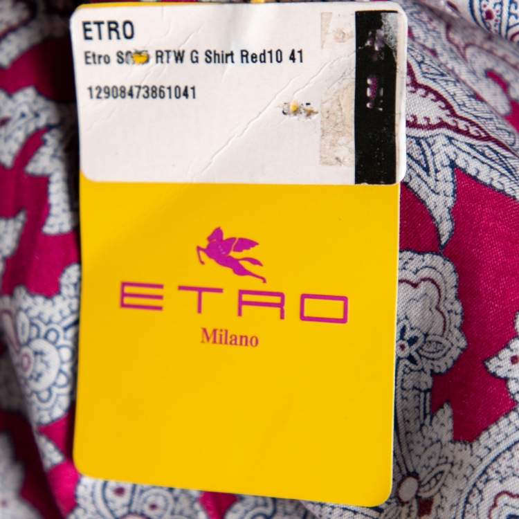 Pre Owned Etro Pink Paisley Printed Cotton Long Sleeve Button Front Shirt L