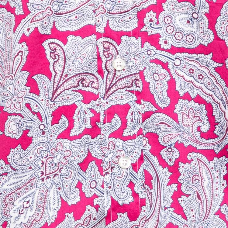 Pre Owned Etro Pink Paisley Printed Cotton Long Sleeve Button Front Shirt L