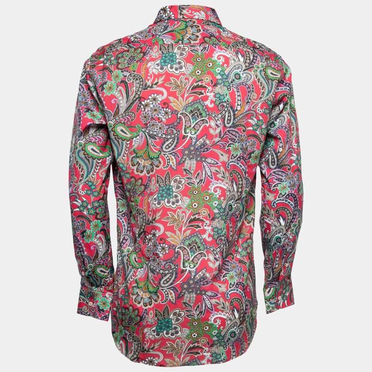 Pre Owned Etro Pink Paisley Printed Cotton Button Front Shirt L