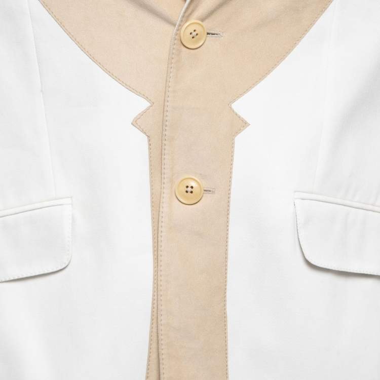 Pre Owned Etro White Cotton & Suede Paneled Single Breasted Blazer XL