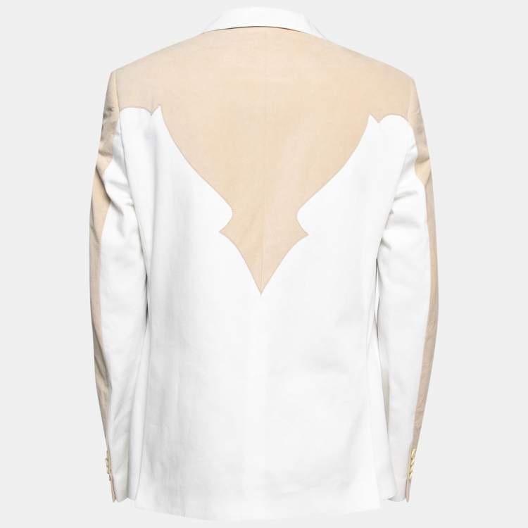Pre Owned Etro White Cotton & Suede Paneled Single Breasted Blazer XL