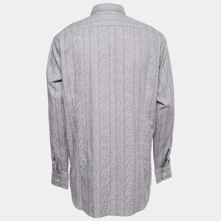 Pre Owned Etro Grey Printed Cotton Button Front Shirt 2XL