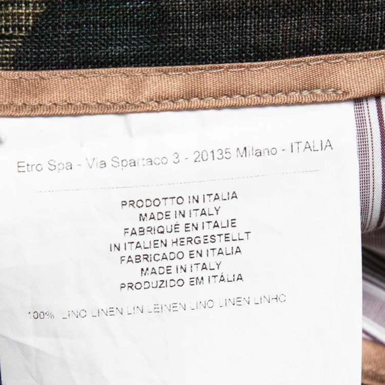 Pre Owned Etro Dark Green Printed Linen Trousers L