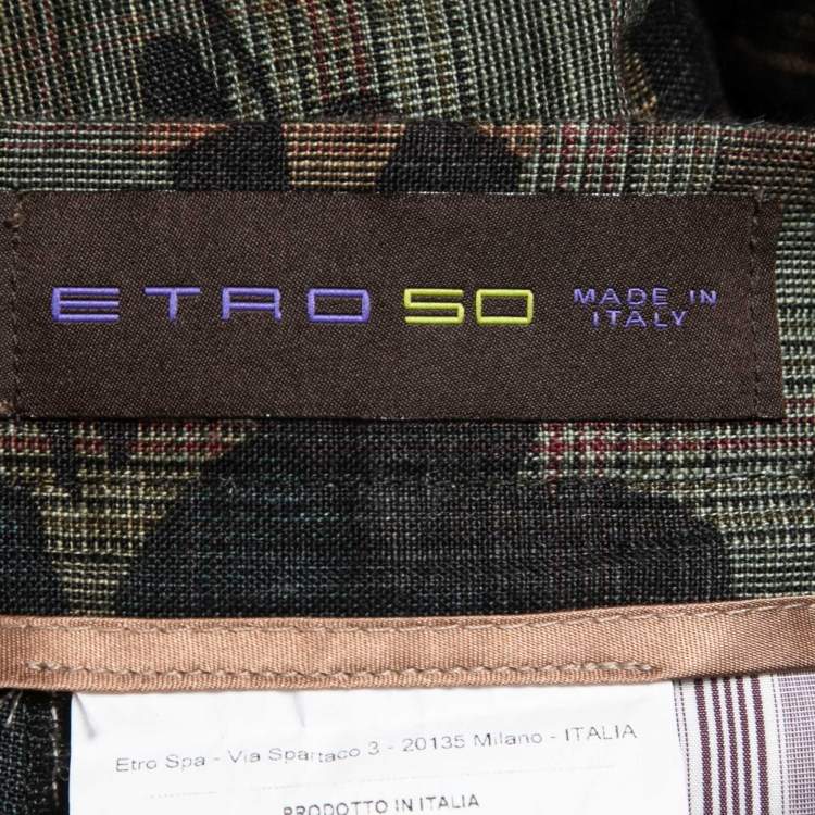 Pre Owned Etro Dark Green Printed Linen Trousers L