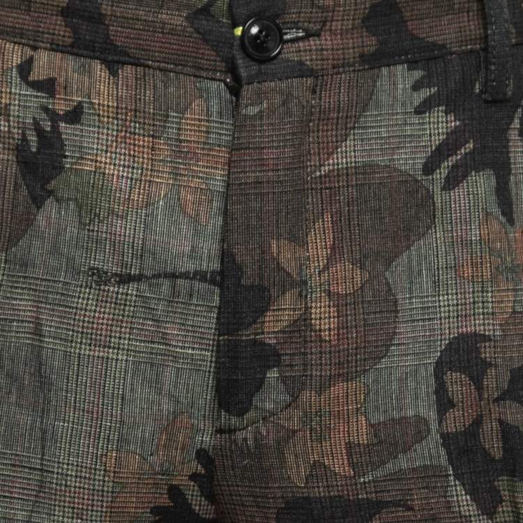 Pre Owned Etro Dark Green Printed Linen Trousers L