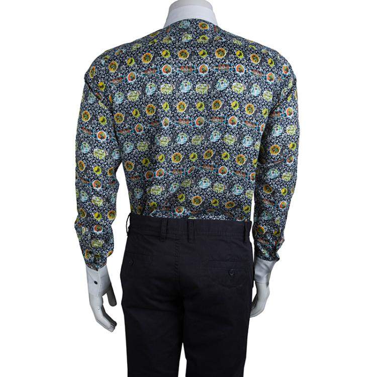 مملوكة مسبقًا Etro Floral Printed Cotton Contrast Collar Button Front Shirt M