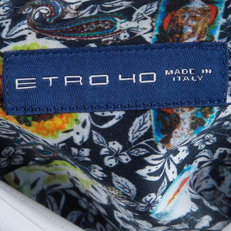 مملوكة مسبقًا Etro Floral Printed Cotton Contrast Collar Button Front Shirt M
