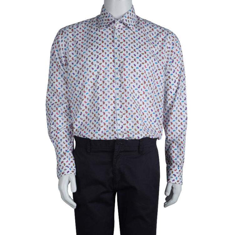 Pre Owned Etro White Paisley Motif Long Sleeve Button Front Cotton Shirt XL