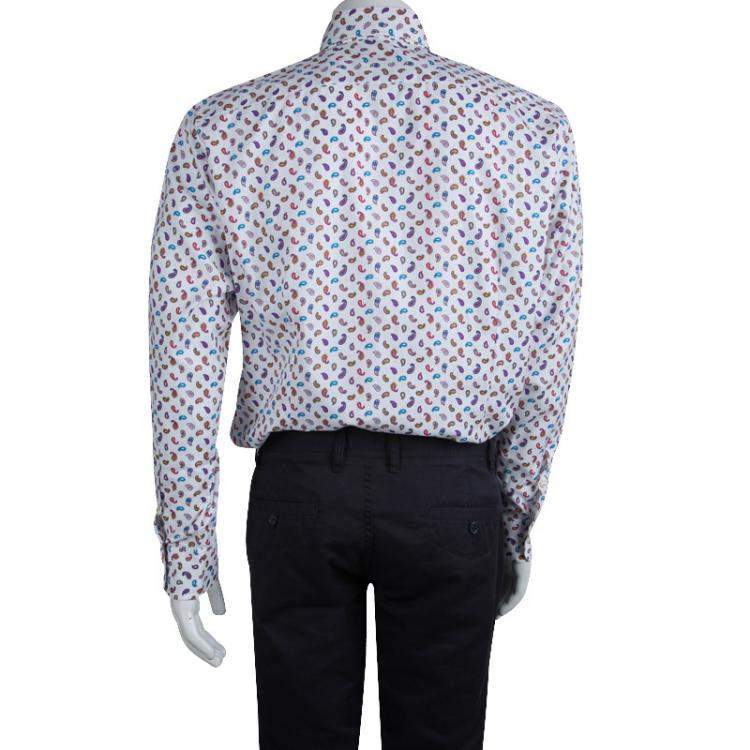 Pre Owned Etro White Paisley Motif Long Sleeve Button Front Cotton Shirt XL