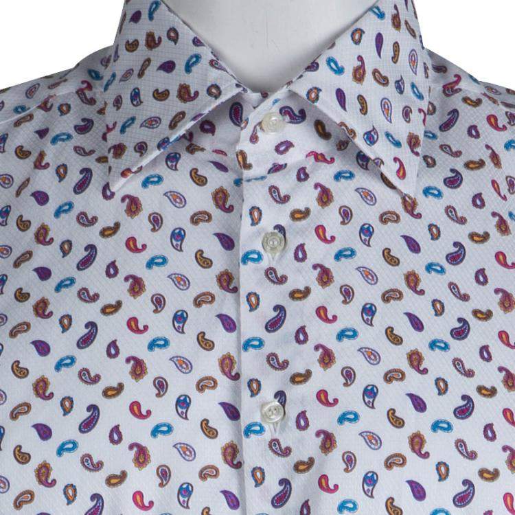 Pre Owned Etro White Paisley Motif Long Sleeve Button Front Cotton Shirt XL