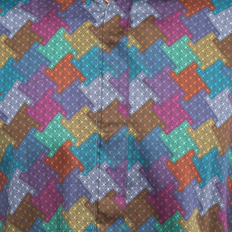 Pre Owned Etro Multicolor Printed Cotton Long Sleeve Button Front Shirt L