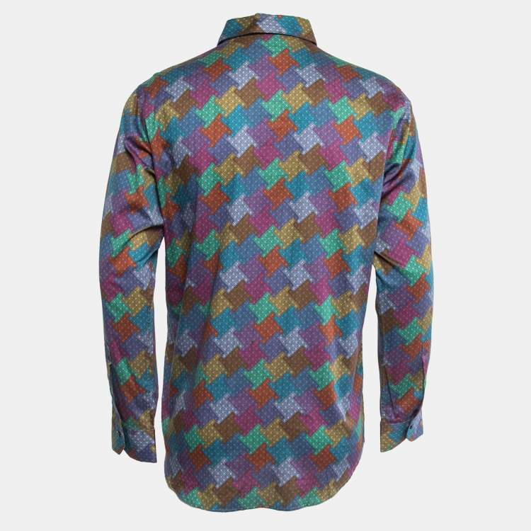 Pre Owned Etro Multicolor Printed Cotton Long Sleeve Button Front Shirt L