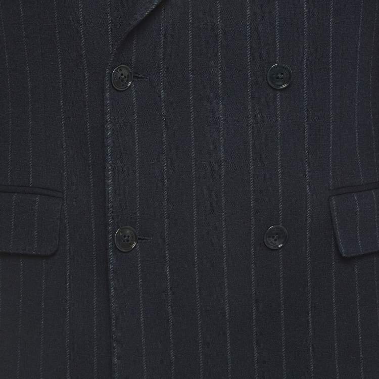 Pre Owned Etro Navy Blue Striped Patterned Wool Blend Double Breasted Blazer XL