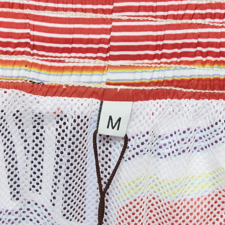 Pre Owned Etro Multicolor Striped Print Nylon Swim Shorts M