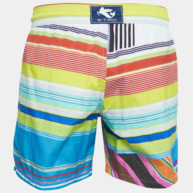 Pre Owned Etro Multicolor Striped Print Nylon Swim Shorts M