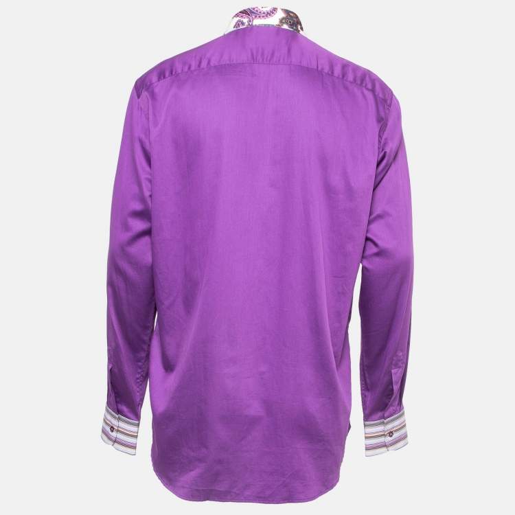 Pre Owned Etro Purple Cotton Paisley Printed Collar Button Front Shirt XL