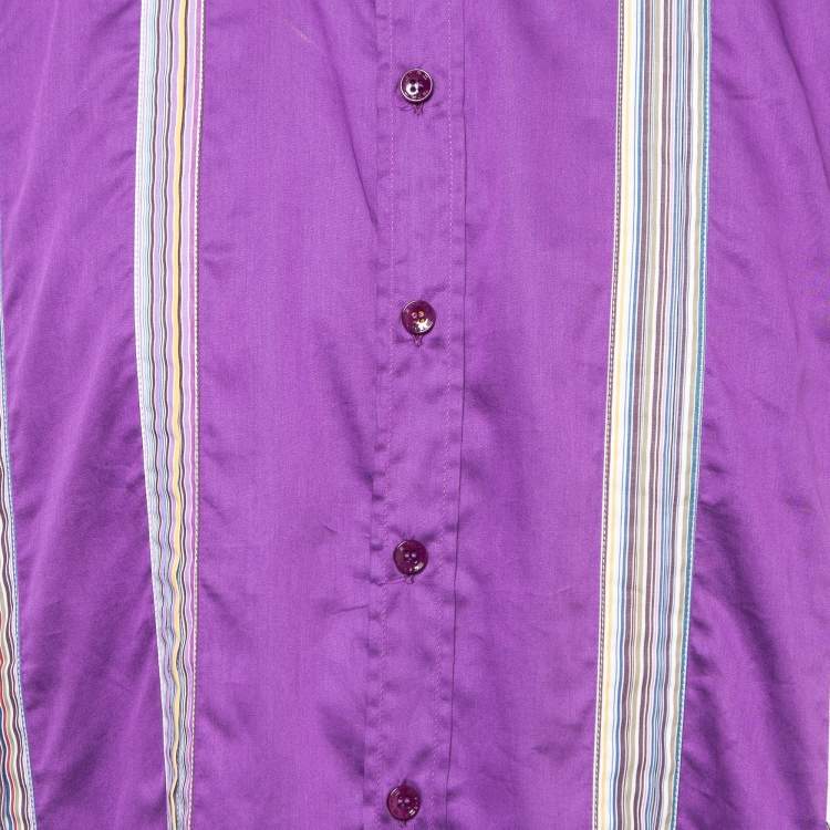 Pre Owned Etro Purple Cotton Paisley Printed Collar Button Front Shirt XL