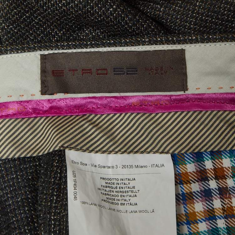 Pre Owned Etro Grey Patterned Wool Formal Trousers XL