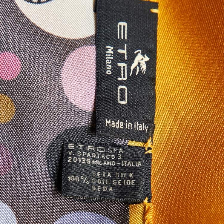 Pre Owned Etro Yellow Dot Print Silk Pocket Square  