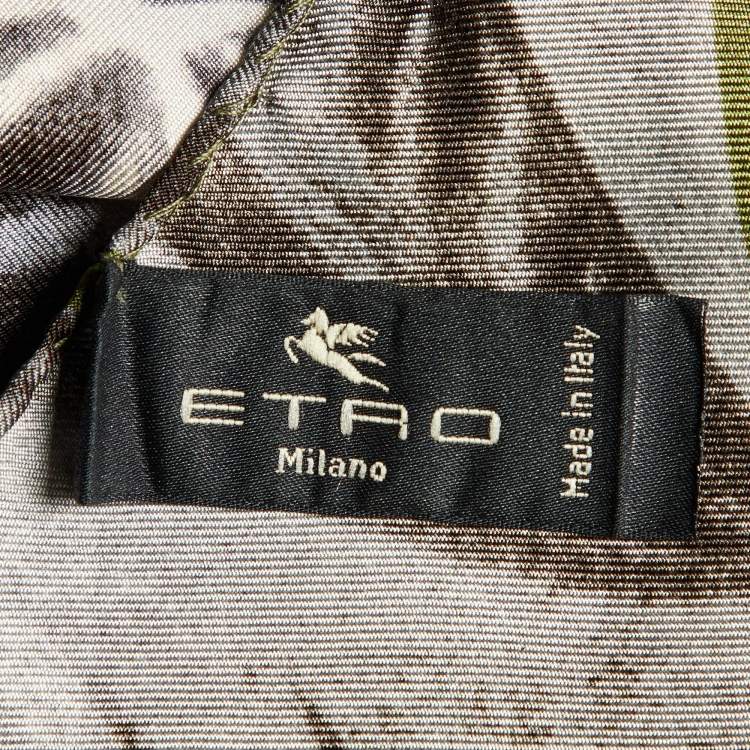 Pre Owned Etro Green/Grey Printed Silk Pocket Square