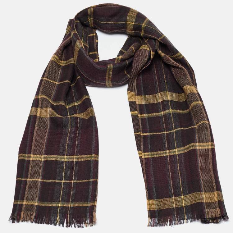 Pre Owned Etro Purple/Beige Checked Wool & Silk Scarf