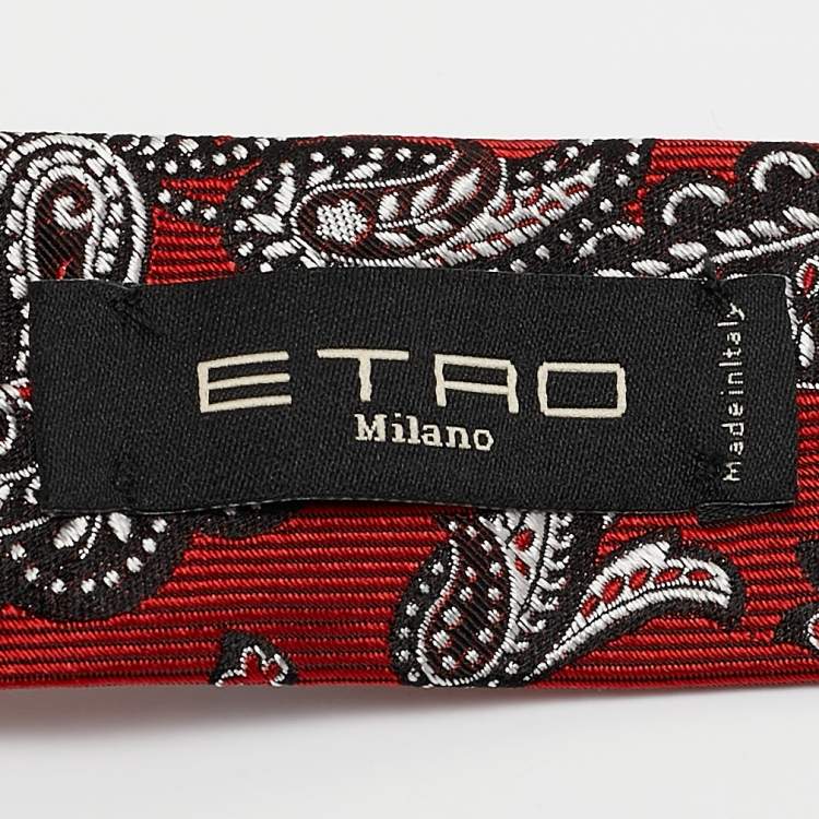 Pre Owned Etro Red Paisley Jacquard Silk Classic Tie