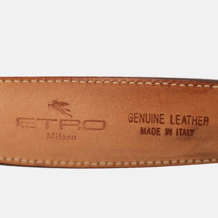 Pre Owned Etro Multicolor Printed Leather Buckle Belt 105CM