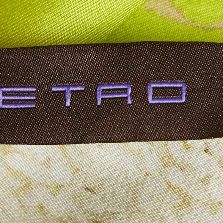 Pre Owned Etro Neon Green Spaghetti Printed Silk Pocket Square