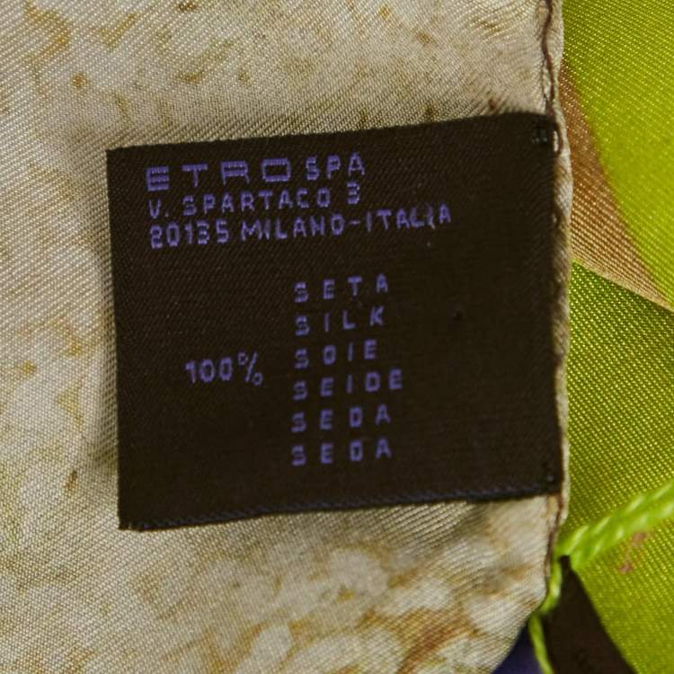 Pre Owned Etro Neon Green Spaghetti Printed Silk Pocket Square