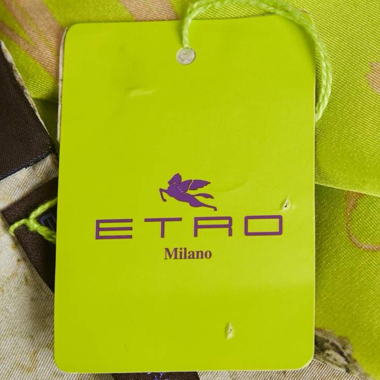 Pre Owned Etro Neon Green Spaghetti Printed Silk Pocket Square